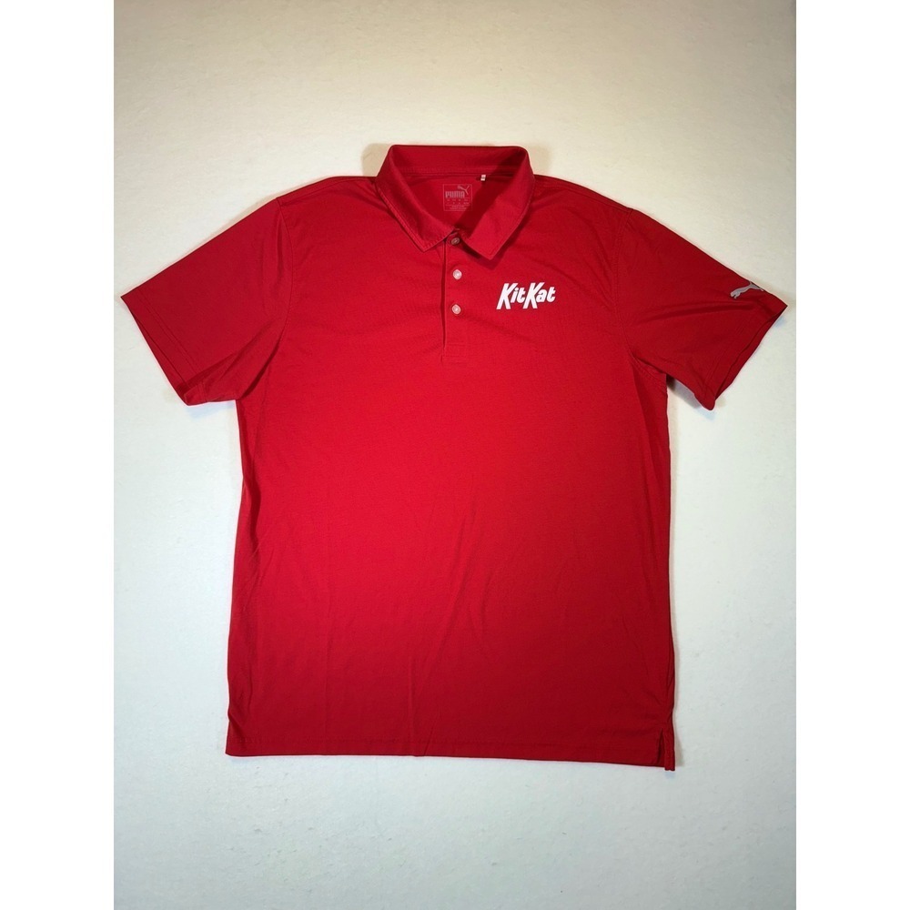 Puma Kit Kat Red Golf Polo Shirt Men's Large Logo Short Sleeve